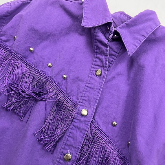 Vintage 1970s Women’s Purple Western Fringe Shirt… - image 6