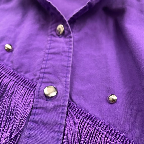 Vintage 1970s Women’s Purple Western Fringe Shirt… - image 4