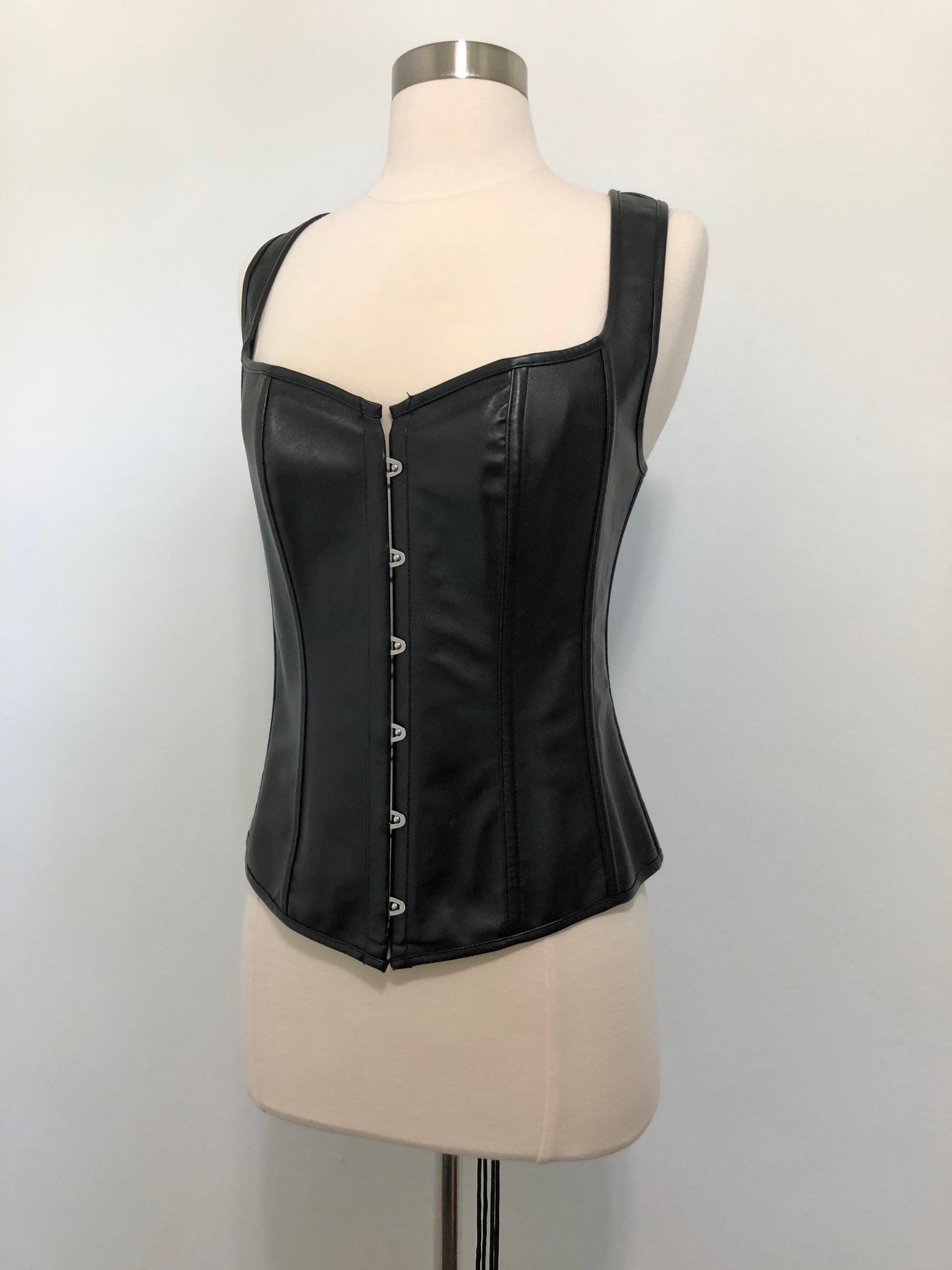 90s / y2k Black Corset PVC Faux Leather 2000s Bustier Top Lace | Etsy