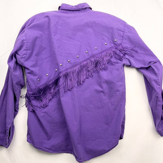 Vintage 1970s Women’s Purple Western Fringe Shirt… - image 9