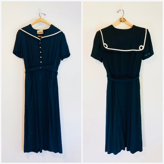 Vintage 1940s Nautical Sailor Dress