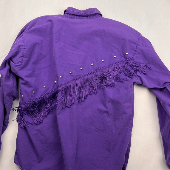 Vintage 1970s Women’s Purple Western Fringe Shirt… - image 7