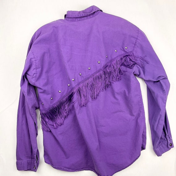 Vintage 1970s Women’s Purple Western Fringe Shirt… - image 2