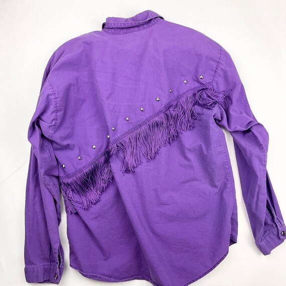 Vintage 1970s Women’s Purple Western Fringe Shirt… - image 10