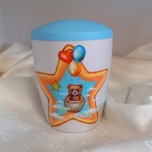 Children&#39;s urn, star children&#39;s urn, small urn, &quot;teddy bear with balloons&quot; artist urn, toddler urn, baby urn, hand-painted children&#39;s urn
