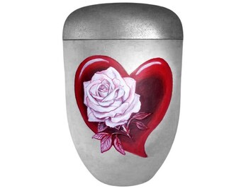 Urn, urn with rose and heart, artist urn, hand painted organic urn, urn for ashes, funeral urn for adults, unique urn