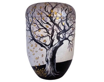 Urn, urn with tree, artist urn, hand-painted organic urn, urn for ashes, funeral urn, for human ashes, unique urn