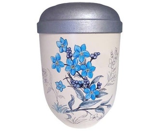 Urn, artist urn - "Forget-me-not flowers" - organic urn, urn for ashes, burial urn for adults, urn, human urn