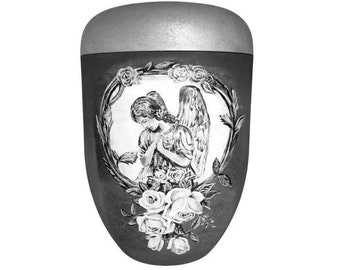 Urn with angel, artist urn, hand painted organic urn, urn for ashes, funeral urn, urn for human ashes, unique urn