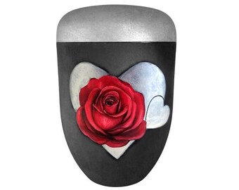 Urn, urn with rose and heart, artist urn, hand-painted organic urn, urn for ashes, funeral urn, urn for human ashes, unique urn