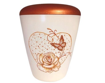 Urn, artist urn - "Heart, rose and butterfly" - organic urn, urn for ashes, funeral urn for adults, human urn
