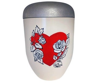 Urn, artist urn - "Heart and Roses" - organic urn, urn for ashes, burial urn for adults, human urn