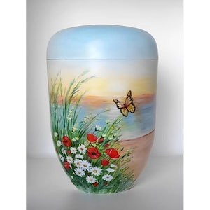 Urn flower meadow, artist urn, hand-painted organic urn, urn for ashes, funeral urn, urn for human ashes, hand-painted urn