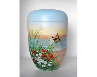 Urn flower meadow, artist urn, hand-painted organic urn, urn for ashes, funeral urn, urn for human ashes, hand-painted urn