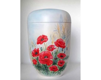 Poppy meadow urn, artist urn, hand-painted organic urn, urn for ashes, burial urn, urn for human ashes, hand-painted urn, No. 2