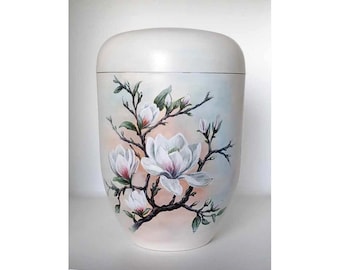 Urn Magnolias, Artist Urn, Hand Painted Organic Urn, Urn for Ashes, Funeral Urn, Urn for Human Ashes, Hand Painted Urn