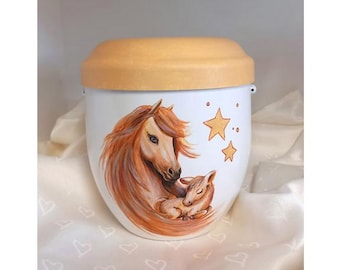 Children's urn, small urn, "horses" artist urn, toddler urn, combination urn, hand-painted urn, children's urn