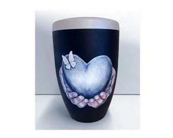 Urn, urn with rose and heart, artist urn, hand-painted organic urn, urn for ashes, funeral urn, urn for human ashes, unique urn