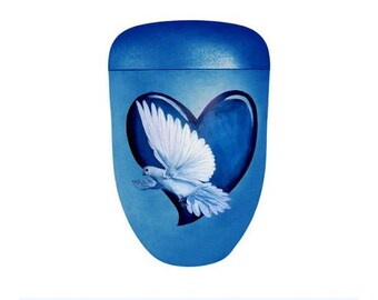 Urn, urn with dove and heart, artist urn, hand painted urn, urn for ashes, funeral urn for adults, unique urn