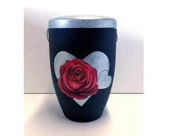 Urn, urn with rose and heart, artist urn, hand-painted organic urn, urn for ashes, funeral urn, urn for human ashes, unique urn