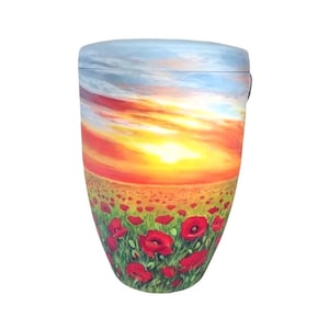 Urn Poppy Meadow, artist urn, hand-painted organic urn, urn for ashes, funeral urn, urn for human ashes, unique urn