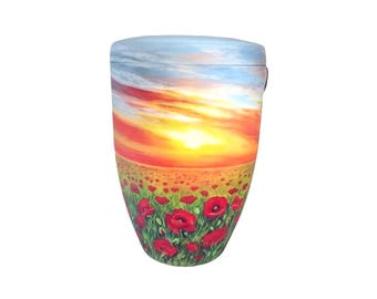 Urn Poppy Meadow, artist urn, hand-painted organic urn, urn for ashes, funeral urn, urn for human ashes, unique urn