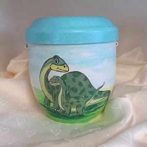 Children&#39;s urn, small urn, &quot;Dinos&quot; artist urn, toddler urn, combination urn, hand-painted children&#39;s urn