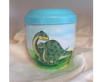 Children's urn, small urn, "Dinos" artist urn, toddler urn, combination urn, hand-painted children's urn