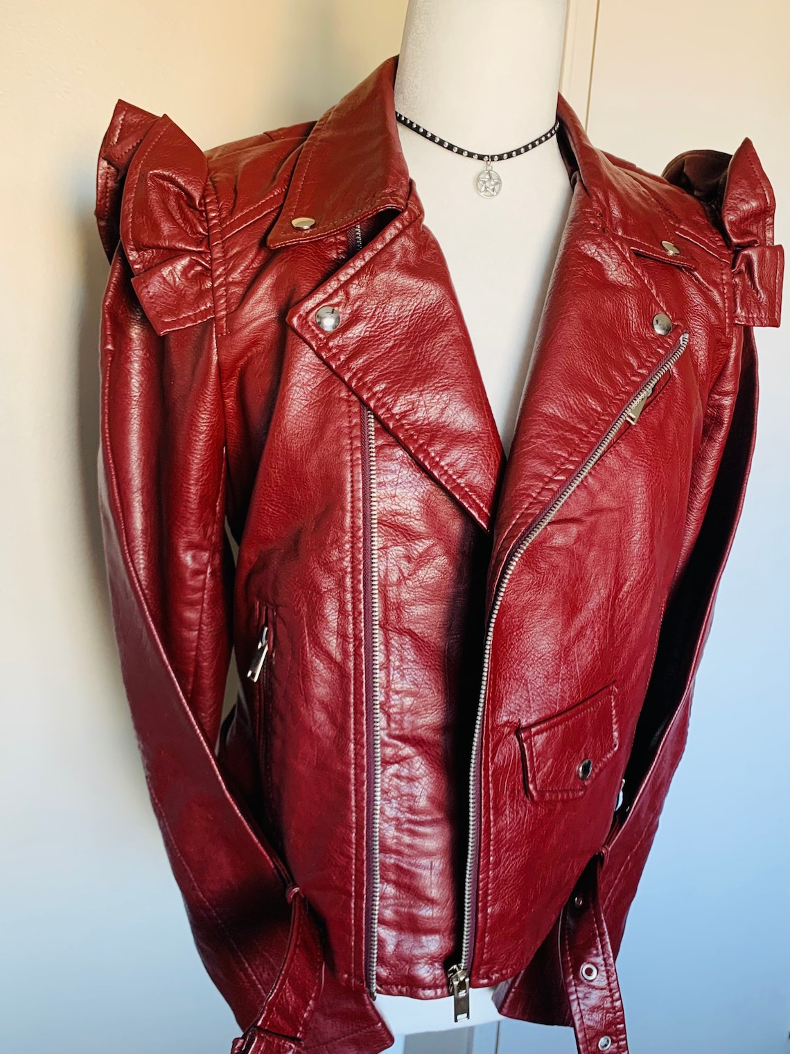 NEW Burgundy Faux Leather Ruffle Jacket | Etsy