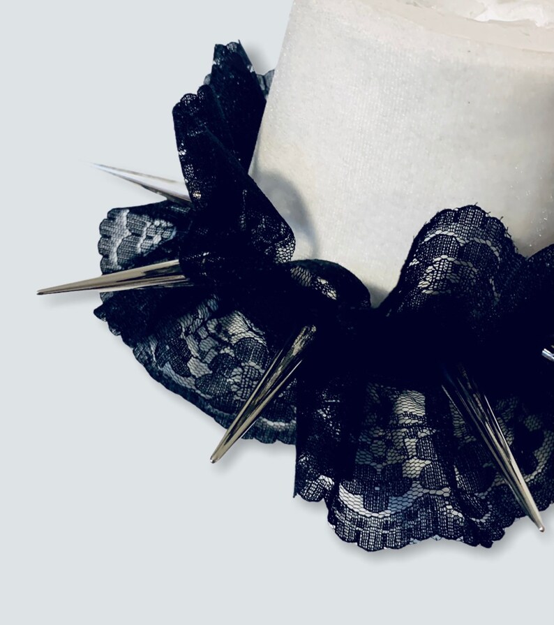 NEW Goth Black Lace Spike Collar