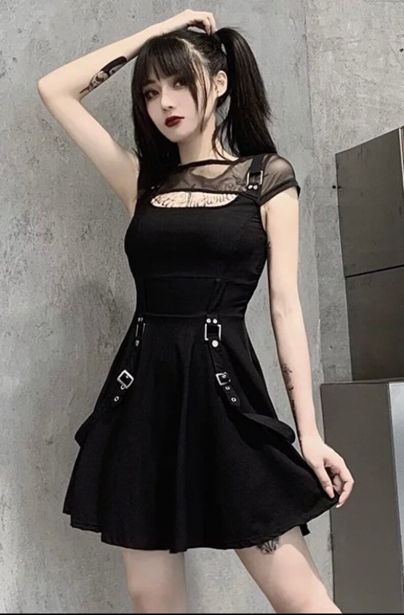 NEW Goth Mesh Suspender Overall Dress | Etsy