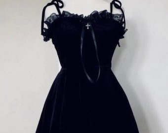 NEW Summer Goth Lolita Lace Trim Dress
