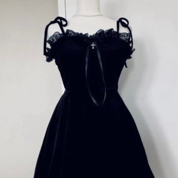 NEW Summer Goth Lolita Lace Trim Dress