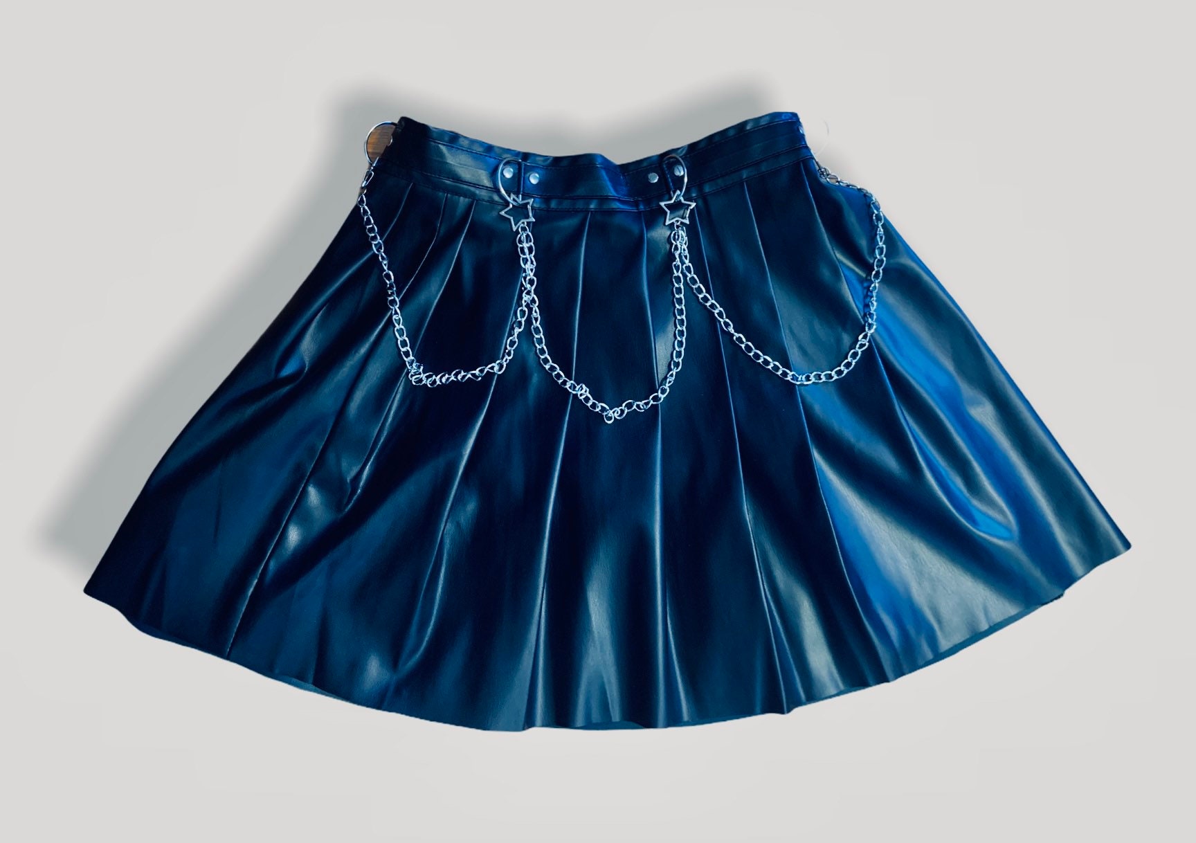 NEW Faux Leather Pleated Chain Skirt Etsy