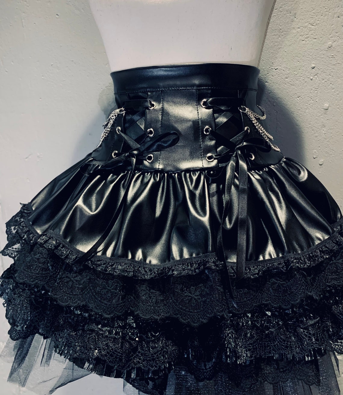 NEW Faux Leather Goth Tiered Lace Corset Skirt - Etsy