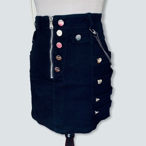 NEW Goth Black Multi Button Strap High Waist Skirt