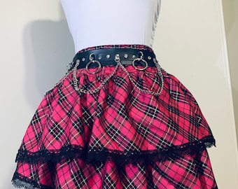 NEW Harajuku Punk Pink Plaid Skirt Set 