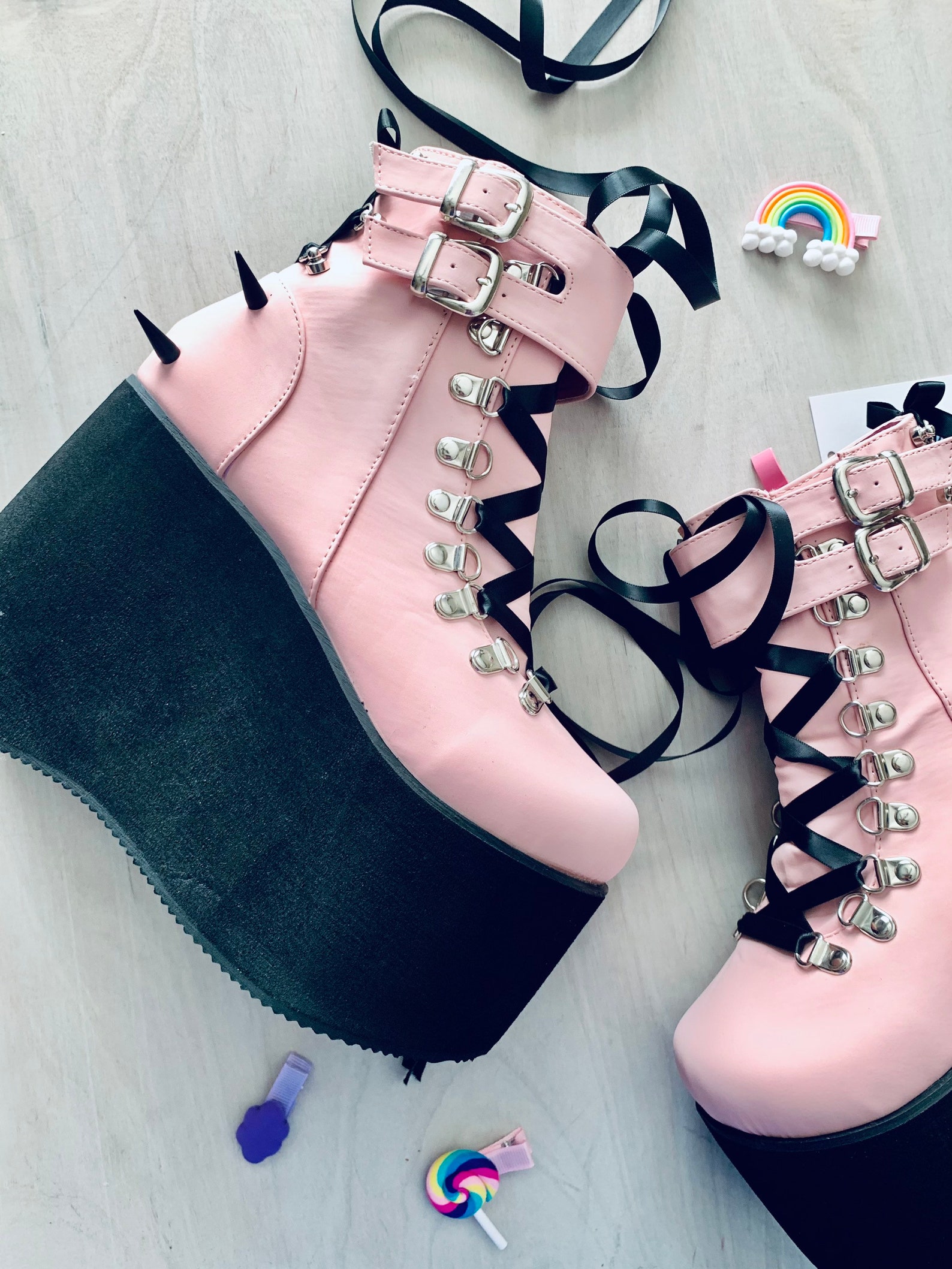 NEW Pastel Goth Pink Platform BootsLittleBirdee Exclusive Etsy