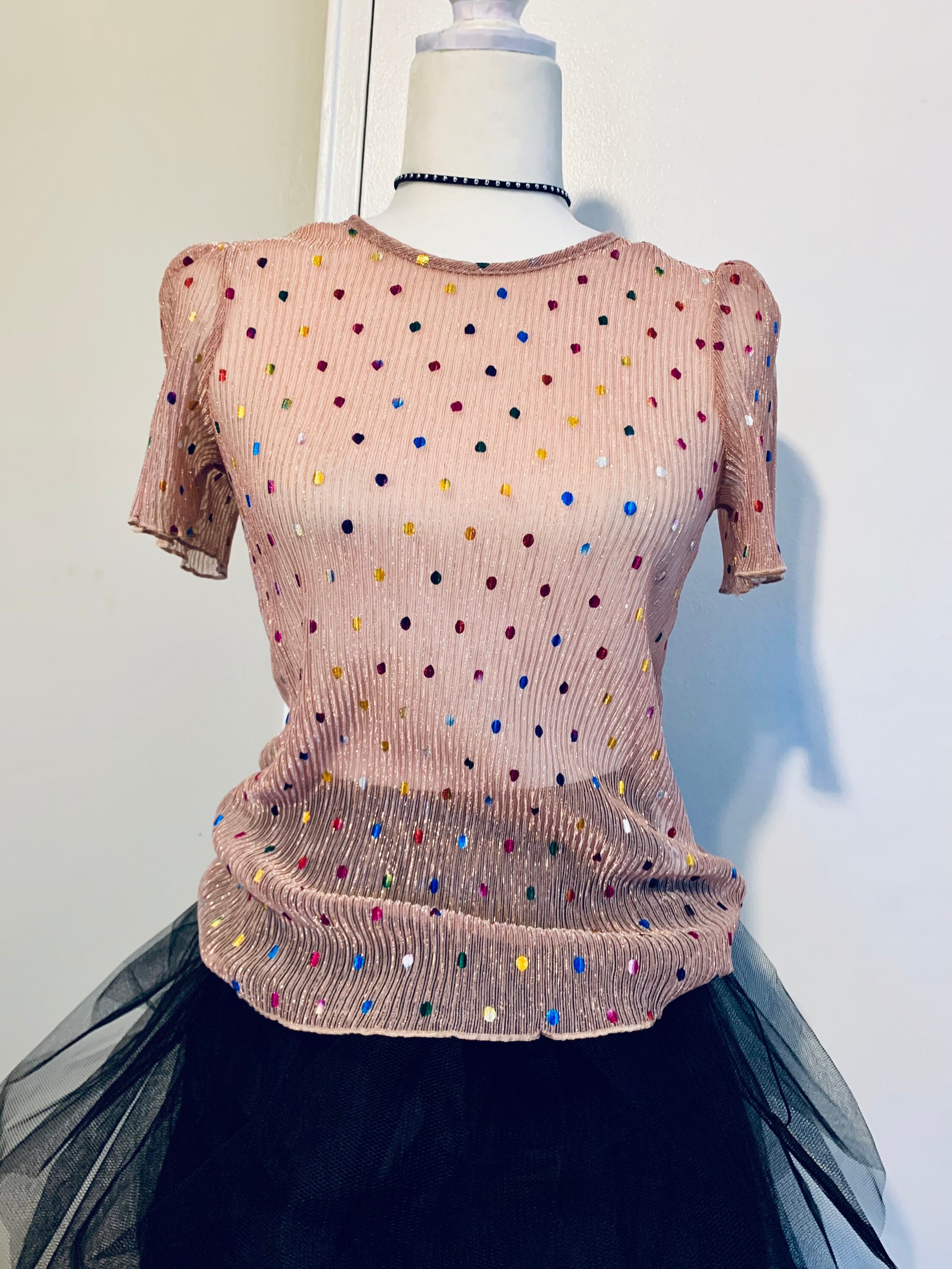NEW Pink Multi Color Dot Sheer Blouse | Etsy