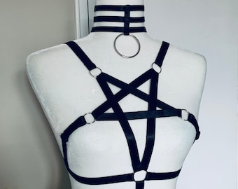 NEW Black Pentagram Cage Bra + Choker