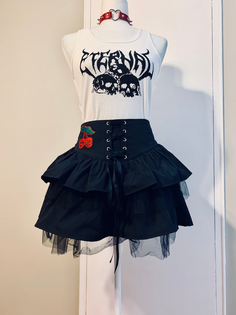 NEW Goth Tiered Cherry Skull Corset Skirt