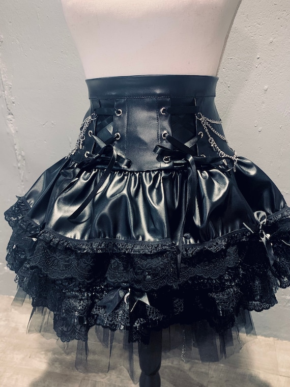 NEW Faux Leather Goth Lace Satin Bow Chain Corset Skirt - Etsy