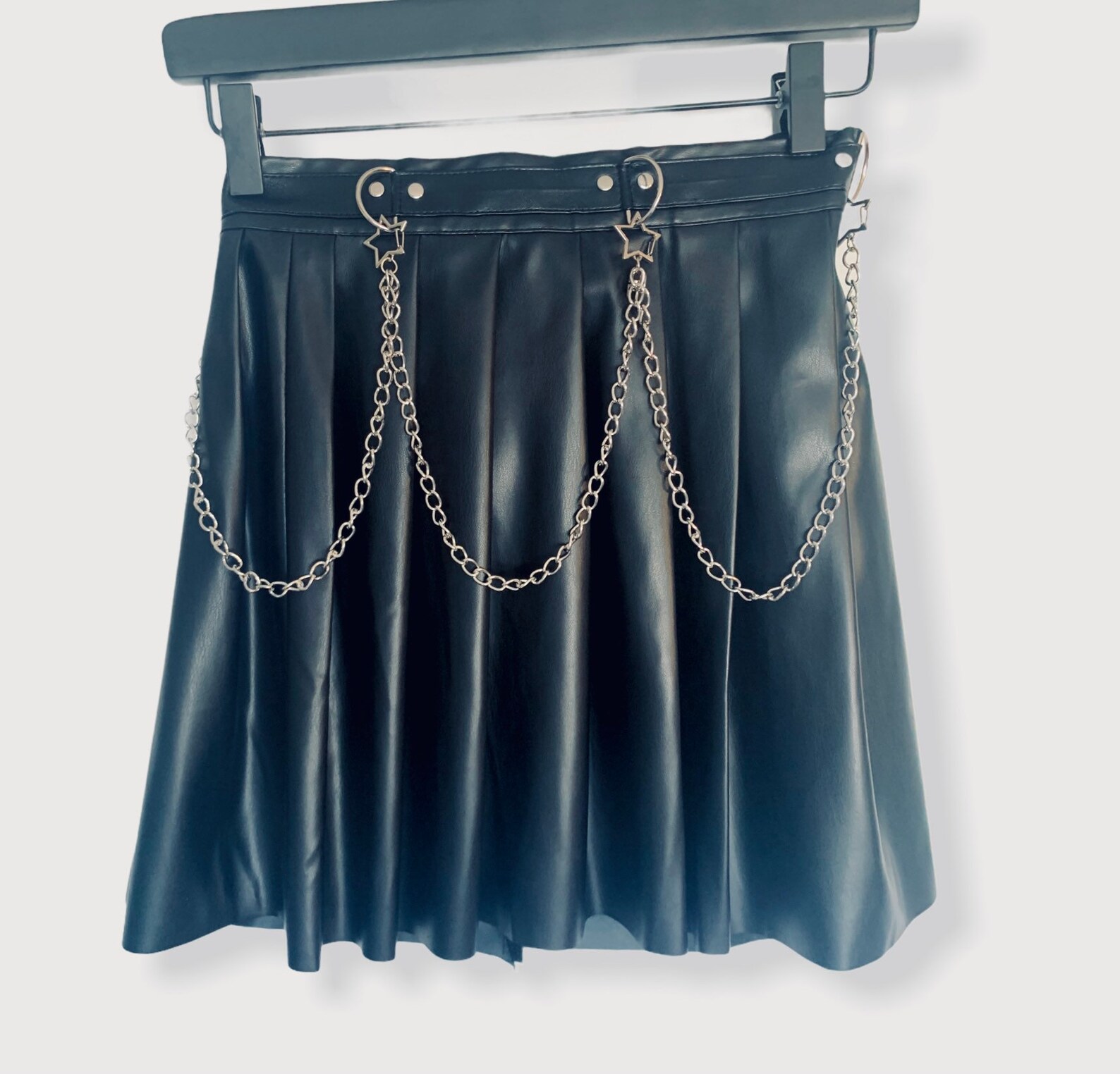 NEW Faux Leather Pleated Chain Skirt Etsy