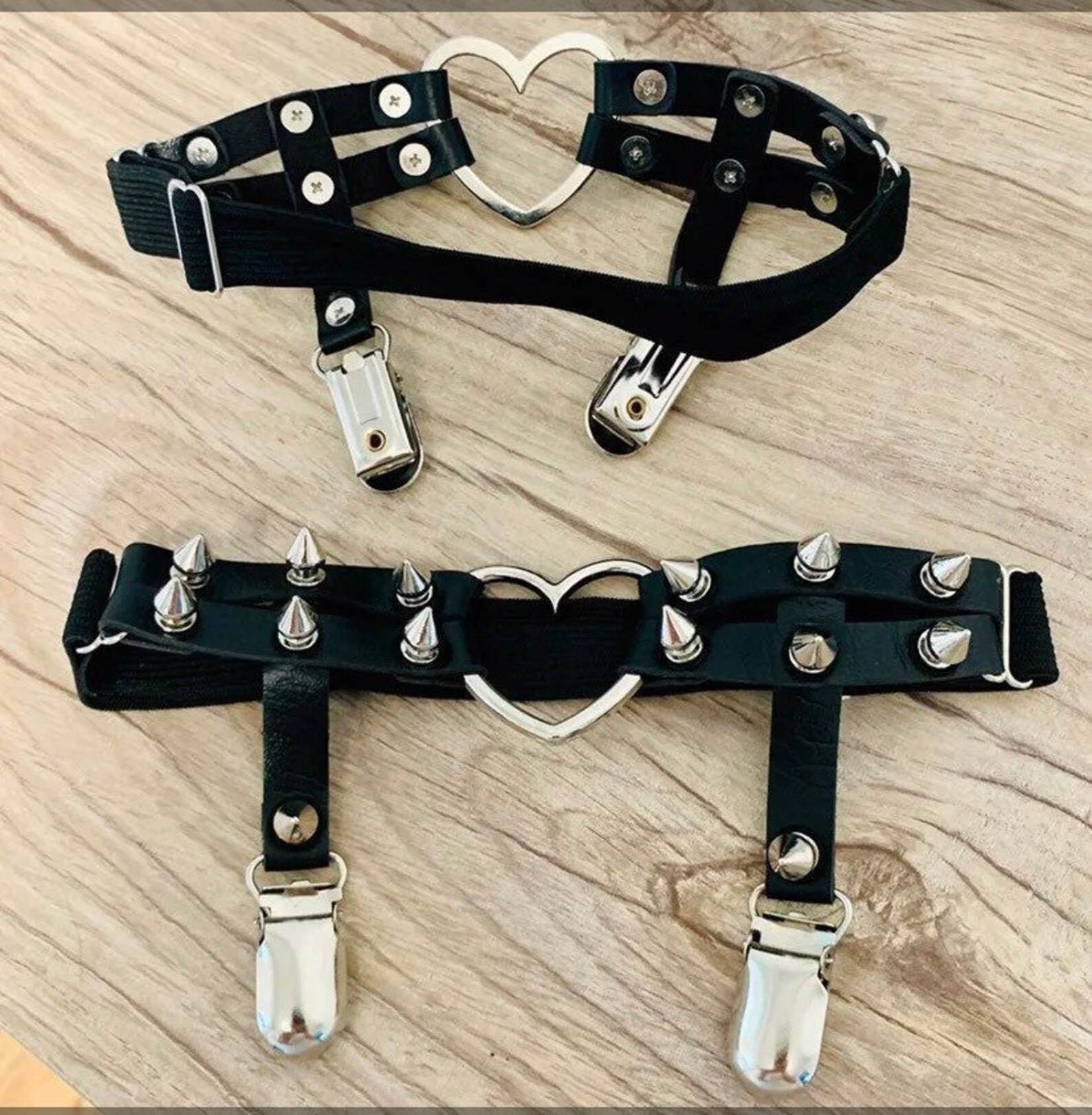 2 Faux Leather Garters With Spike Studs Etsy