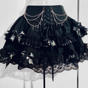 NEW Goth Lace Satin Bow + Chain Corset Skirt