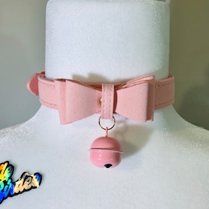 NEW Pink Bow + Bell Choker Collar Choker