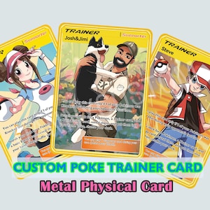 Carte Pokémon personnalisée, carte Poke Trainer, cadeaux carte Pokémon personnalisée, TCG Pokémon en métal, portrait oeuvre Pokémon COMMANDE PERSONNALISÉE
