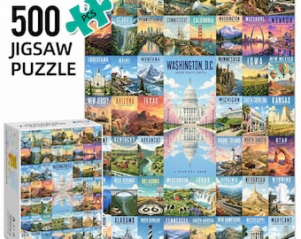 50 States & Washington, D.C. Jigsaw Puzzle 500Pcs, Puzzle for adults with box