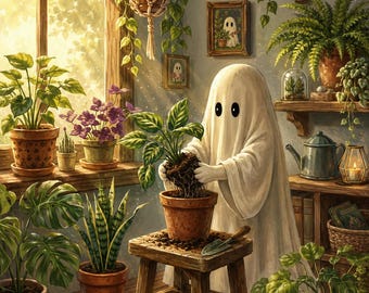 500 Piece Puzzle for Adults, Ghost Gardener, Repotting Plants Botanical Gift