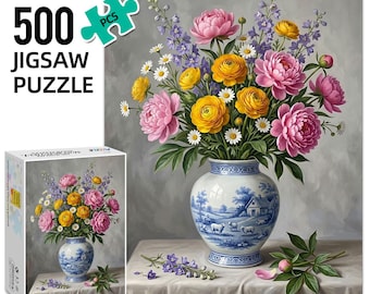 Peonies Porcelain Vase Puzzle 500Pcs, Puzzle for adults with box